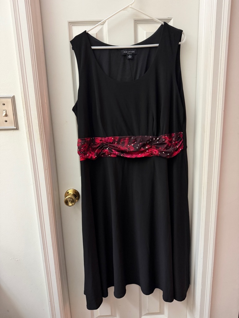 Perceptions Black Midi Dress with Red Beaded Waist